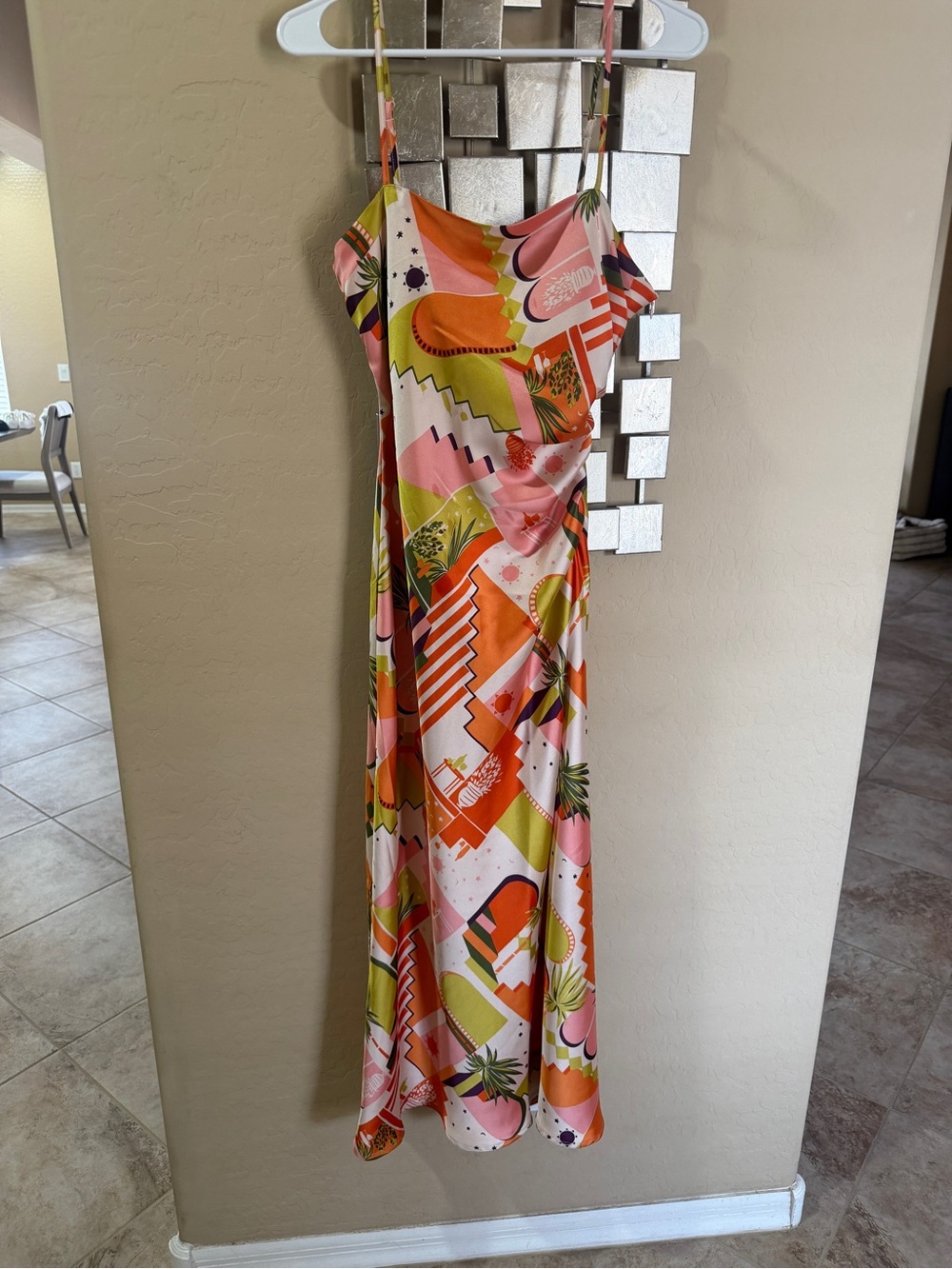 House of Harlow 1960 Satin Printed Ruched Maxi Dress w/ Slit – Size M – NWT - Picture 2 of 7